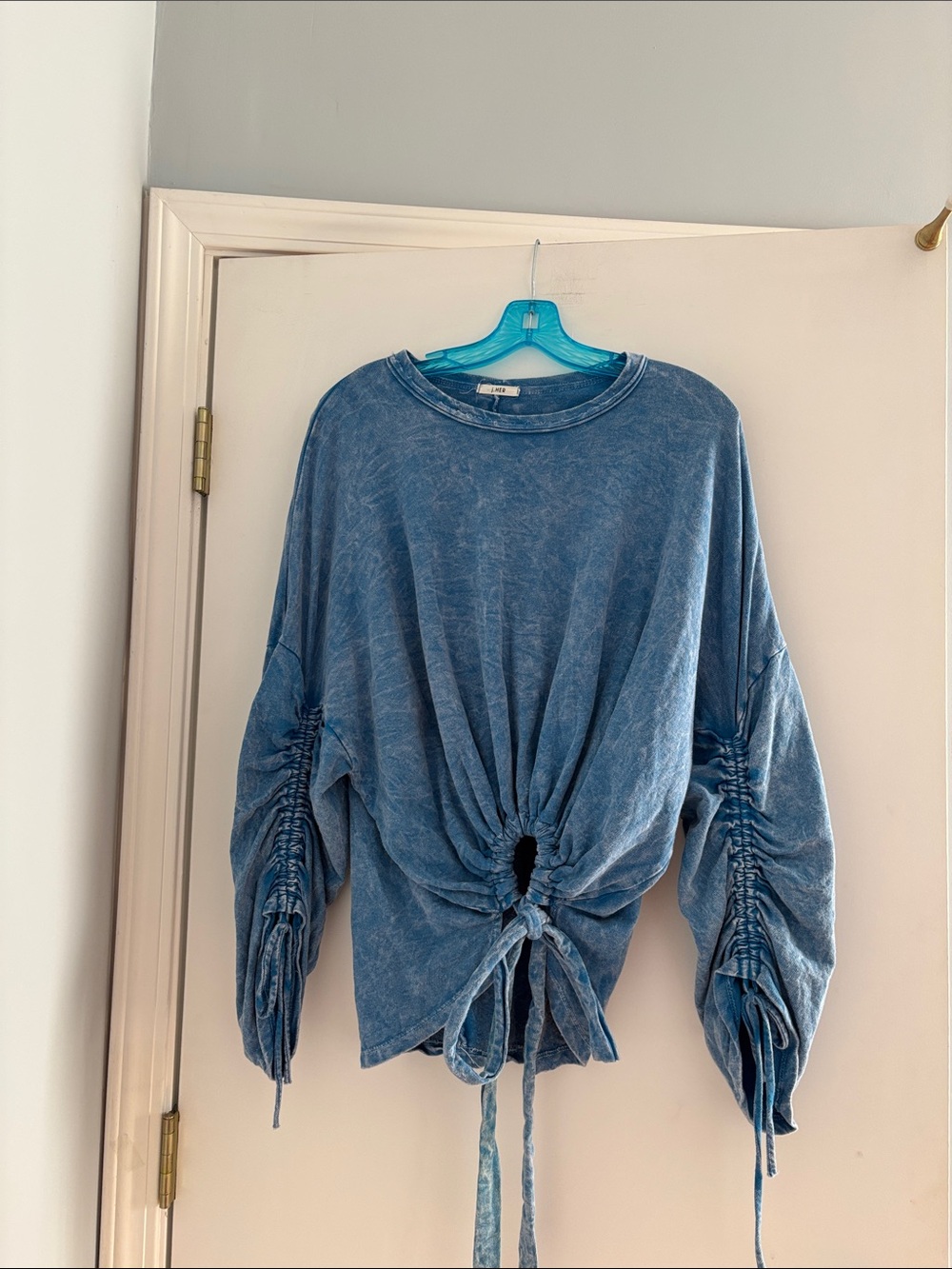 J.Her Mineral Blue Tie-Front Long Sleeve Top Medium